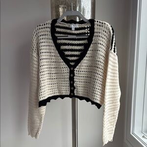 Miou Muse Cream and Black Cropped Cardigan Sweater